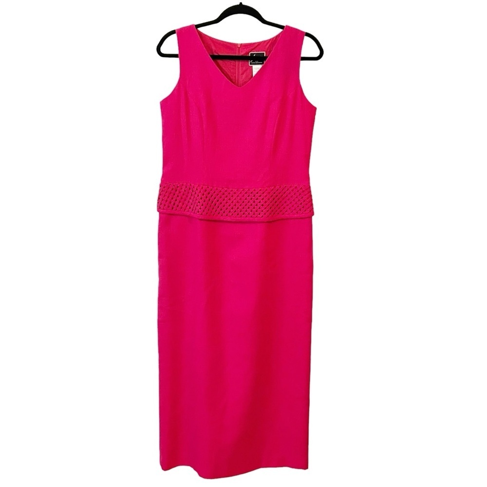 Lennie‎ for Nina Leonard Sleeveless Sheath with Lattice Weave Peplum Sz 8 Pink